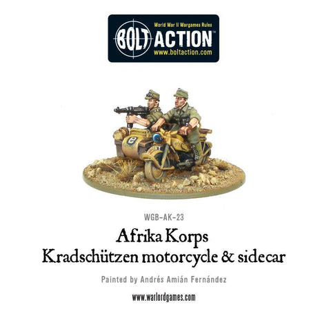 Afrika Korps Kradschutzen Motorcycle And Sidecar - 28mm - Bolt Action - WGB-AK-23