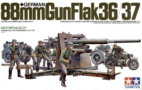 Tamiya TA35017 - 88mm 36/37 Flak gun/Crew figures/Motorbike - 1:35