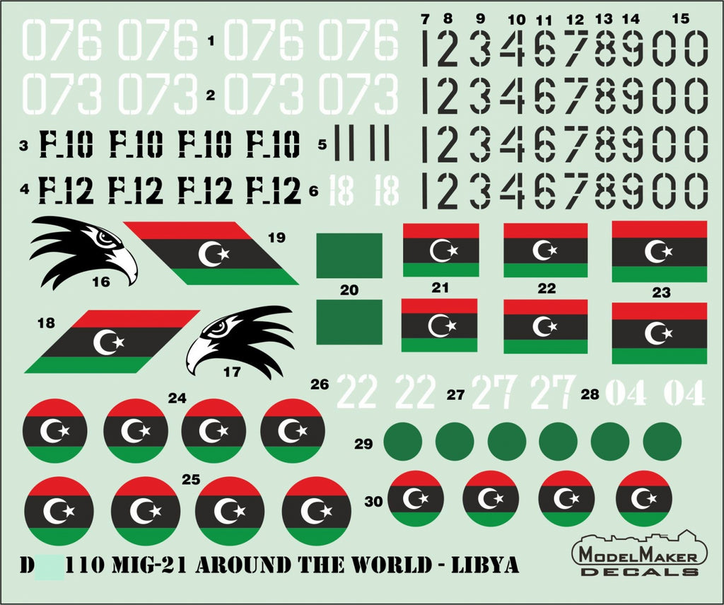 Model Maker Decals - D48110 - Mikoyan MiG-21 Around The World - Libya - 1:48