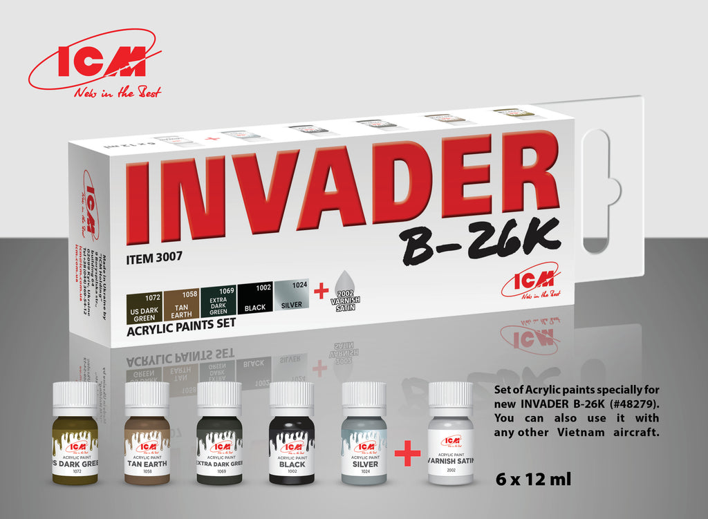 ICM - 3007 - Douglas B-26K Counter Invader paint set - 1:32, 1:35, 1:48, 1:72