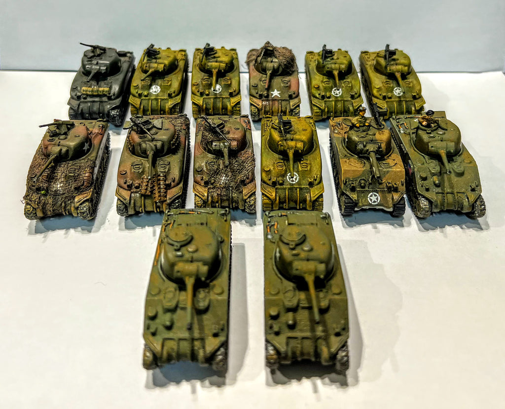 US Sherman Tanks x 14 - 15mm Flames of War - (PAINTED) - @