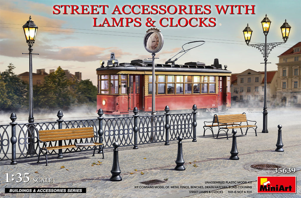 Mini Art - 35639 - STREET ACCESSORIES WITH LAMPS & CLOCKS - 1:35