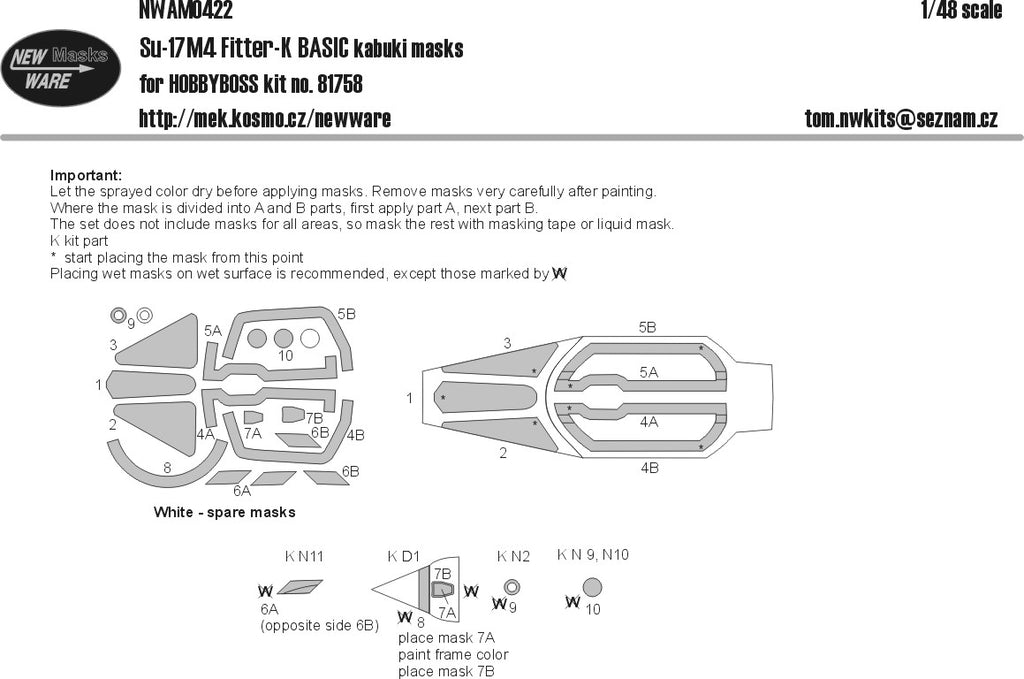 New Ware AM0422 - Sukhoi Su-17M4 Fitter-K BASIC kabuki masks aircraft canopy - 1:48