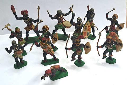 Zulu infantry x 12 - 60mm - Vintage - Painted - V@