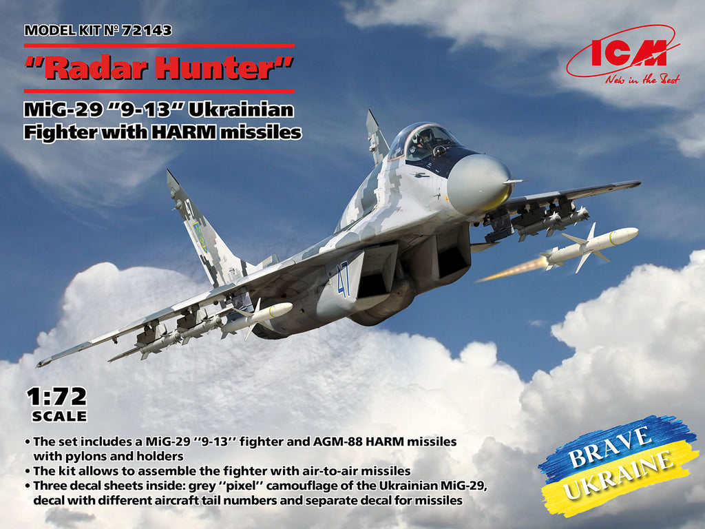 ICM - 72143 - 'Radar Hunter' Mikoyan MiG-29 '9-13' Ukrainian Fighter HARM missiles - 1:72