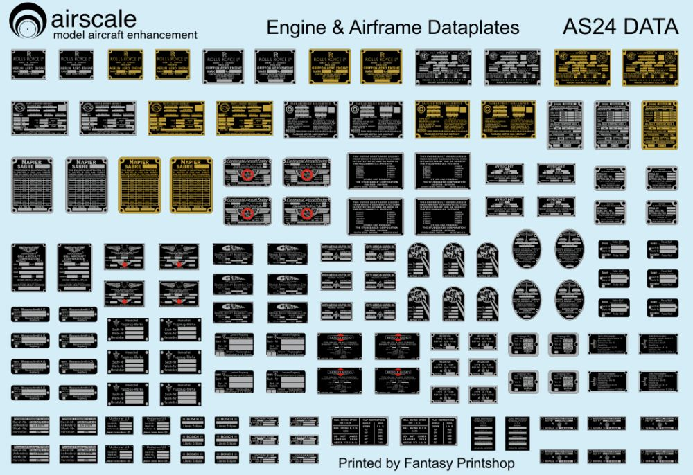 Metallic Placards & Data plates Allied and Axis WWII - 1:24 - Airscale - AS24DATA