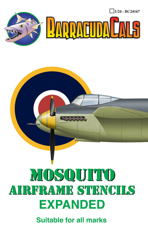 de Havilland Mosquito NF.II/FB Mk.VI Airframe Stencils - Expanded - 1:24 - Barracuda Studios - BC-24167