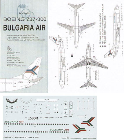 Boeing 737-300 BULGARIA AIR LZ-BOM - 1:144 - Boa Decals - BOA14403