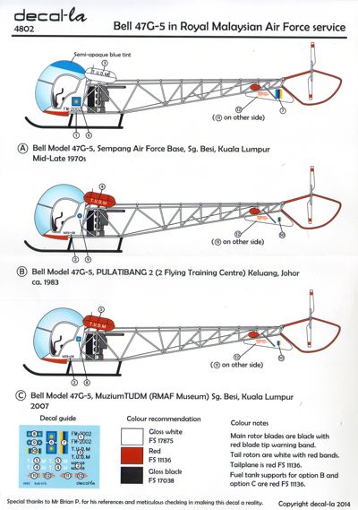 Bell-47G in Royal Malaysian Air Force service - 1:48 - decal-la - DLA4802