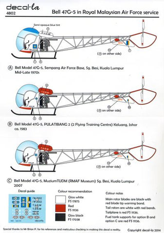 Bell-47G in Royal Malaysian Air Force service - 1:48 - decal-la - DLA4802