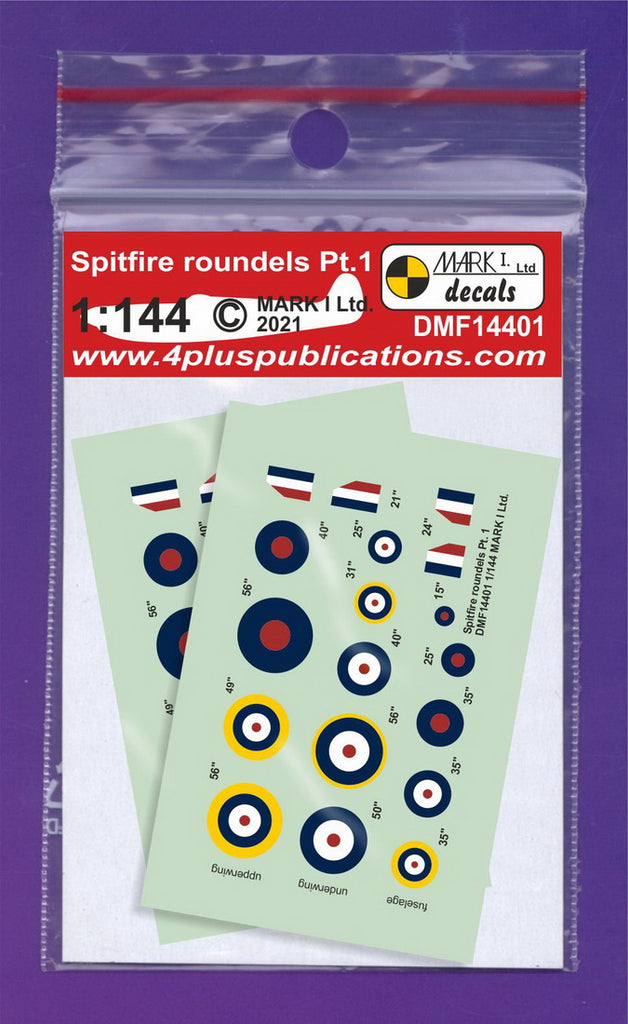 Supermarine Spitfire roundels & fin flashe - 1:144 - Mark I Decals - DMF14401
