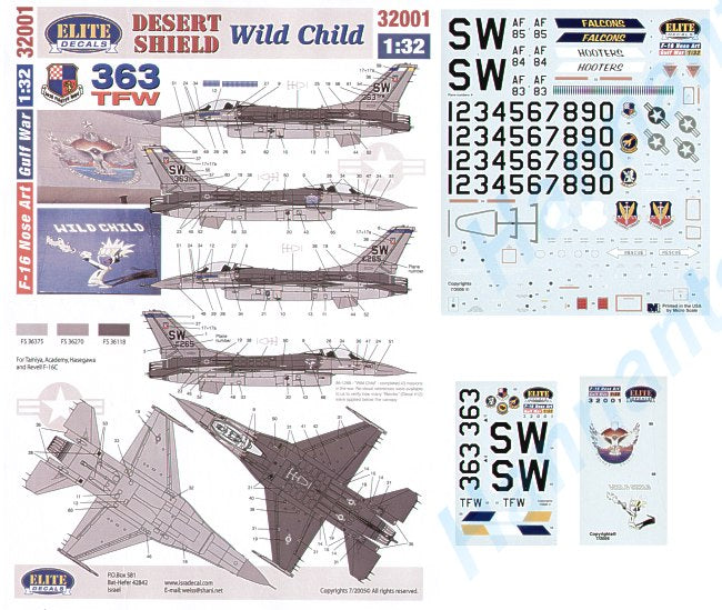 Lockheed-Martin F-16C Nose Art 363TFW Part 1 - 1:32 - Elite Decals - ELT32001