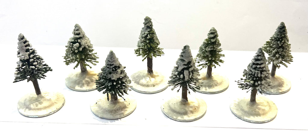 Trees - Mixed snow (25mm) with bases and flocage x 8 - @