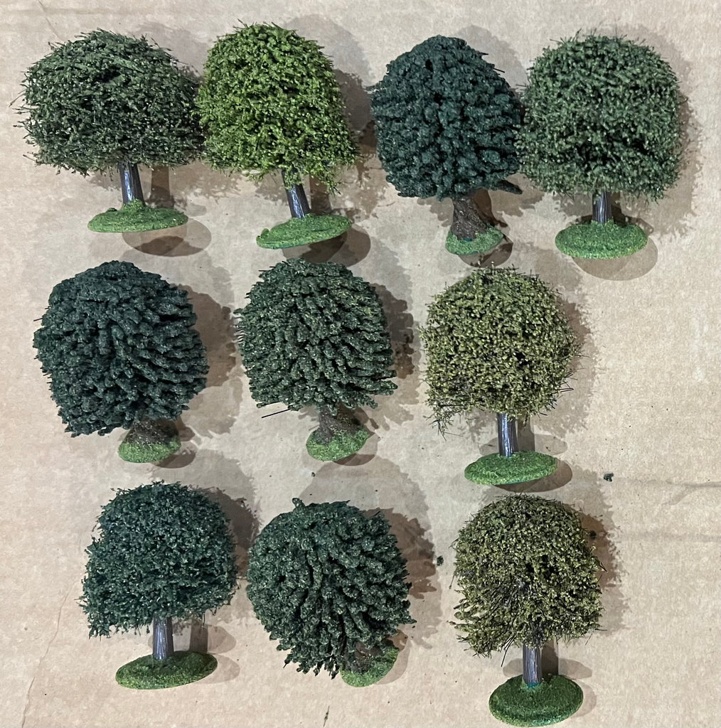 Mixed trees x 10 (height 70mm) with flockage bases - K&M - DX70