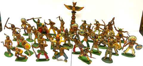 Red-Skinned Indians (plastic) x35 + Totem - 1:35 - PAINTED - @