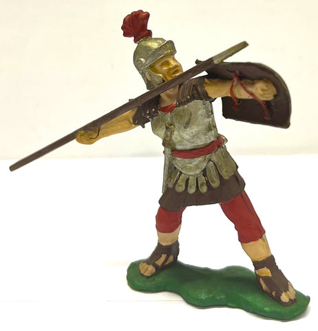 Roman soldier with pilum shooting - 70mm - Xiloplasto - Vintage - PAINTED - CP@