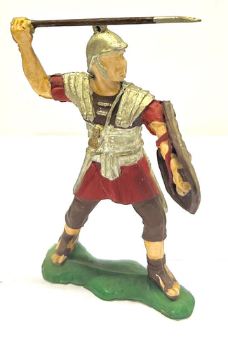 Roman soldier with Pilum attacking - 70mm - Xiloplasto - Vintage - PAINTED - CP@