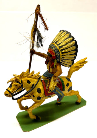 Sioux chief on horse - 70mm - Xiloplasto - Vintage - PAINTED - @