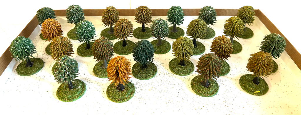 Trees mixed colours x 24 with bases (25mm height) - K&M - DX25