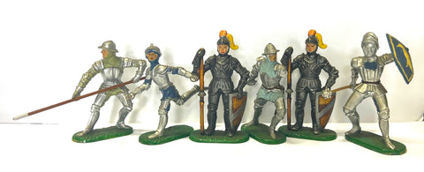 Medieval Soldier x 6 - 70mm - Vintage - Elastolin - @