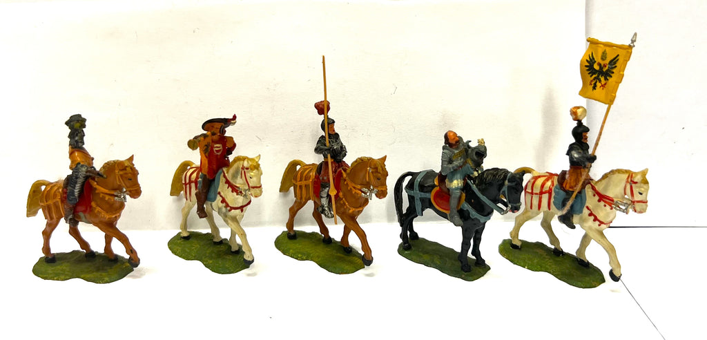 Landsknechts Renaissance x 5 - 1:32 - Germany - Vintage - Elastolin - PAINTED @