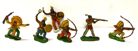 Red Indians x 6 - 40mm - Vintage - PAINTED