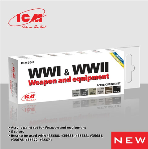 Acrylic paint set for WWI & WWII Weapon and equipment - ICM3043