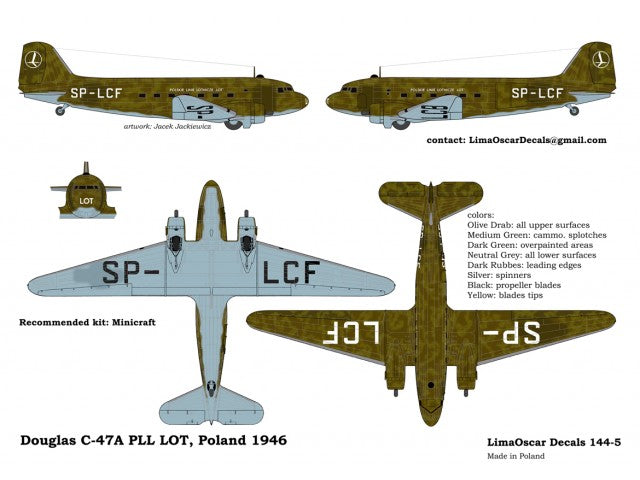 Douglas C-47A PLL LOT (1946-47) - 1:144 - Lima Oscar Decals - LD44005