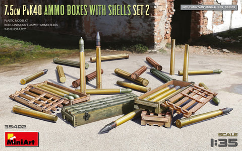 7.5cm PaK40 AMMO BOXES WITH SHELLS SET 2 - Mini Art - MT35402 - 1:35