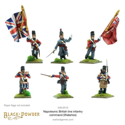 Waterloo british line infantry command - 28mm - Black Powder - WGN-BR-29@