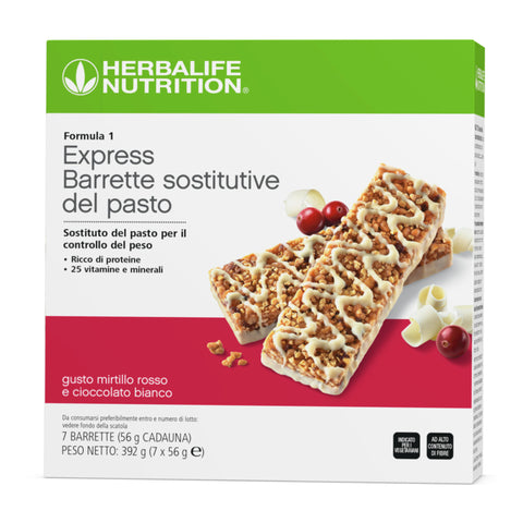 Herbalife - Formula 1 Express - Barrette sostitutive del pasto Mirtillo rosso e cioccolato bianco