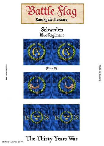 Battle Flag - Swedish Mercenary Blue Regiment (Thirty Years War) - 28mm
