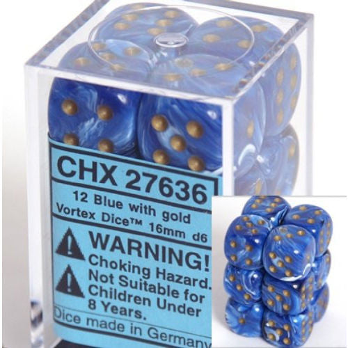 Chessex - 27636 - Vortex Blue w/gold Dice Block (16mm)