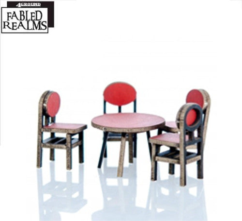 4GROUND - Red table and 4 chairs - 28mm - 28S-FAB-084