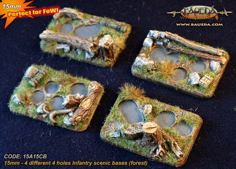 Baueda - 4 Different 4 holes infantry scenic bases (forest) - 15A15CB