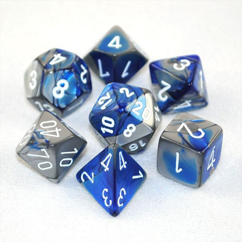 Chessex - 26423 - Blue Steel w/white - Polyhedral 7 die set (16mm)