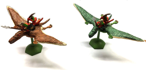 Skinks on Pterodactyls (x2) in metal - 28mm - PAINTED (OOP)