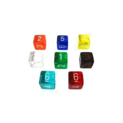 Chessex - 29906 - 6-sided dice numbered TRANSLUCENT with a tip angle (16mm) x 8