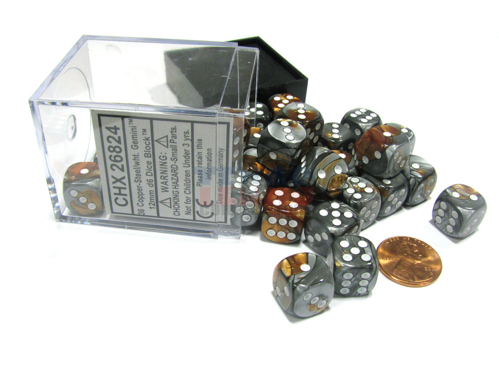 Chessex - 26824 - Copper-Steel w/white - Dice block (12mm)