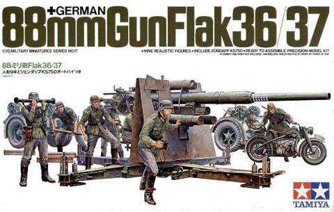 Tamiya TA35017 -  88mm 36/37 Flak gun/Crew figures/Motorbike - 1:35