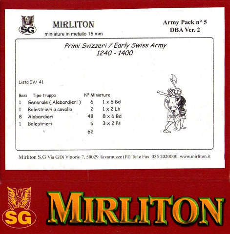 Early swiss army 1240-1400 - 15mm - Mirliton - DBA005