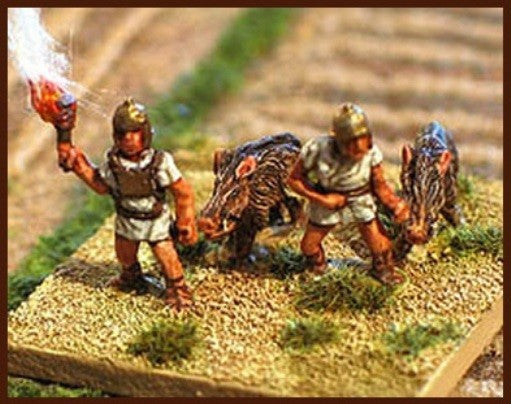 Baueda - Flaming Pigs and handlers (4 pz.) - 15mm