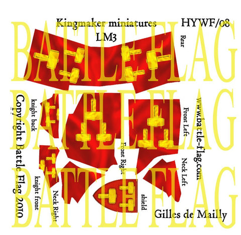 Battle Flag - Gilles de Mailly Full Barding, Shield and Surcoat Waterslide Transfer Kit (Late Medieval) - 28mm