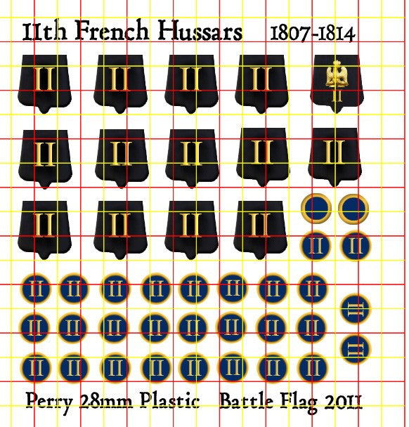 Battle Flag - 11th Hussars Sabretaches and Saddle Roll Numbers (Napoleonic) - 28mm