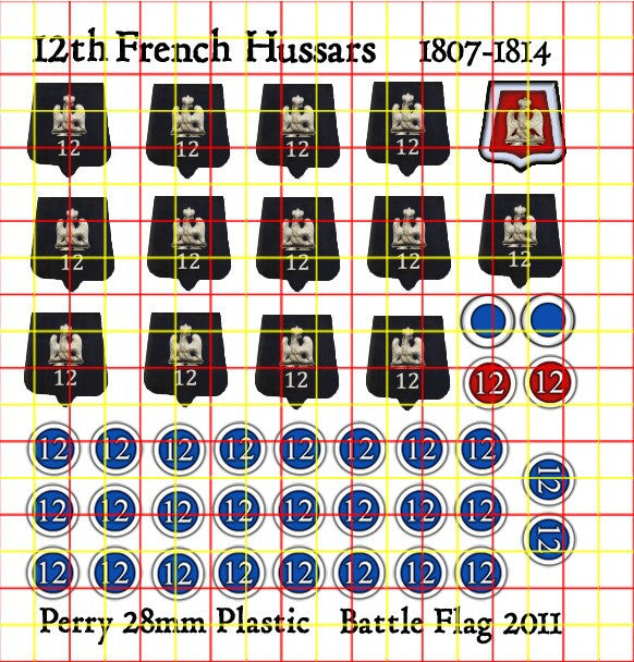Battle Flag - 12th Hussars Sabretaches and Saddle Roll Numbers (Napoleonic) - 28mm