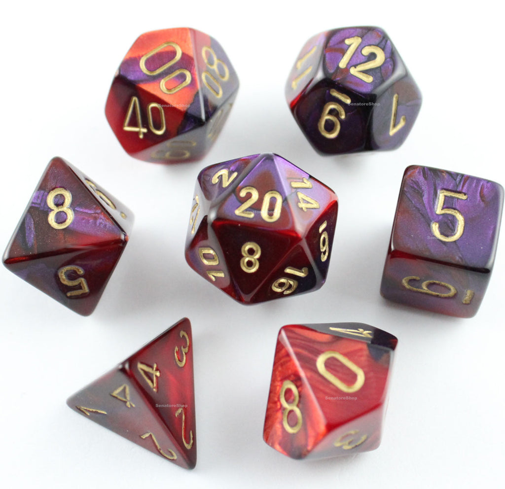Chessex - 26426 - Purple Red w/gold - Polyhedral 7 die set (16mm)
