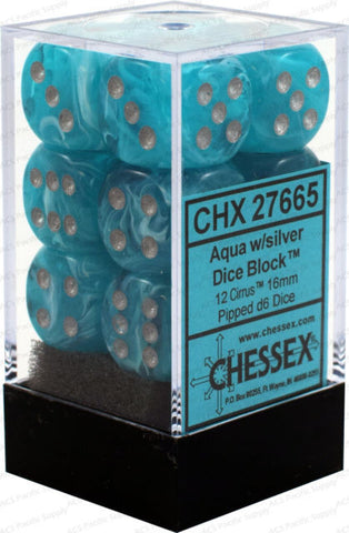 Chessex - 27665 - Cirrus Aqua w/silver - Dice Block (16mm)