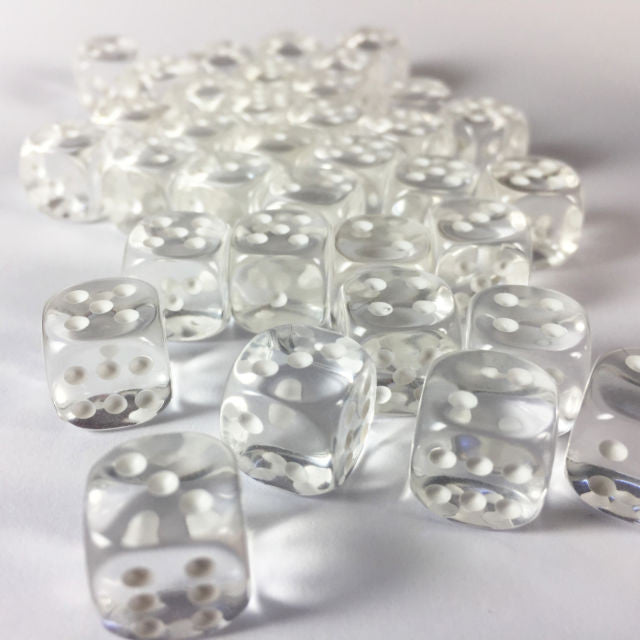 Chessex - 23801 - Clear w/white - Dice block (12mm)