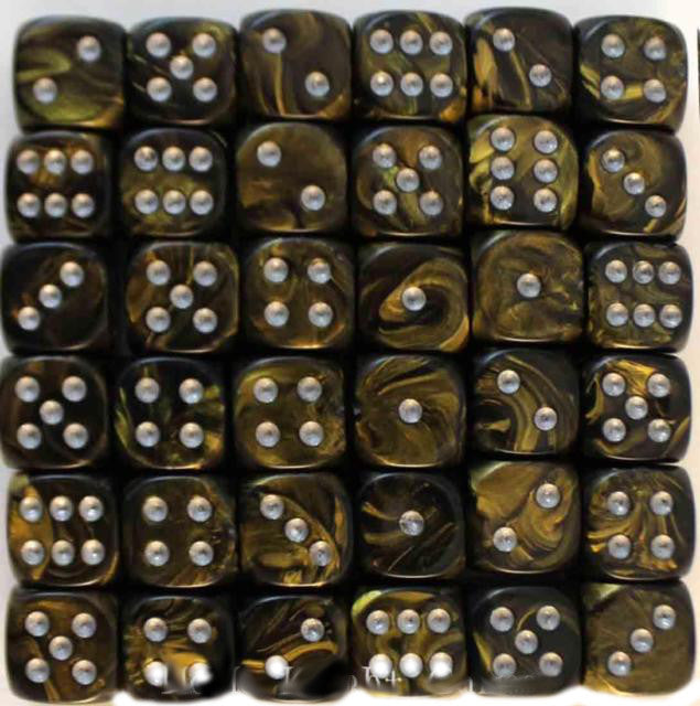Chessex - 27818 - Leaf Black Gold w/silver - dice block (12mm)