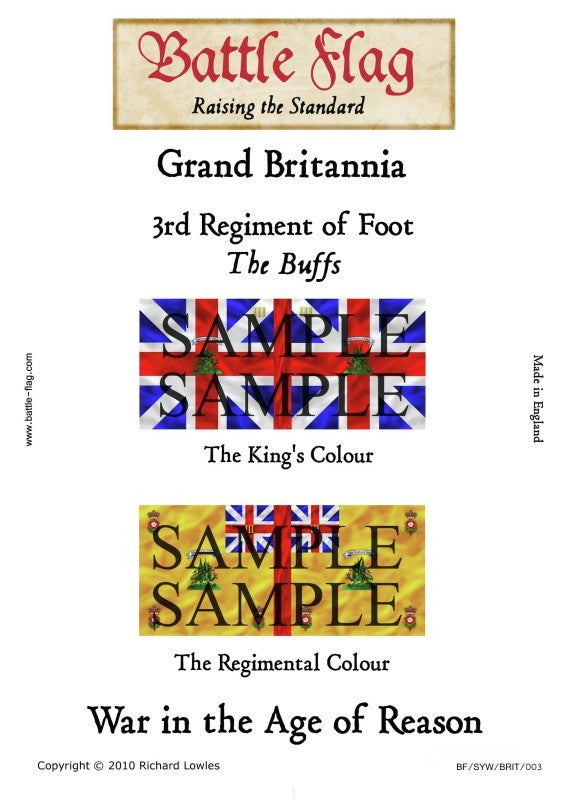 Battle Flag - Grand Britannia 3rd Regiment of Foot, "The Buffs" (Seven Years war) - 28mm